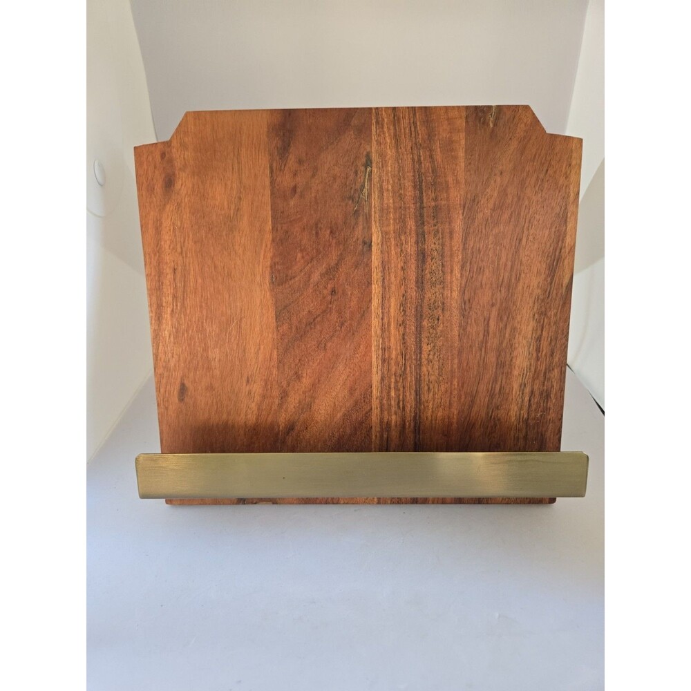 NWT Hearth & Hand with Magnolia Wooden cookbook stand brass-toned metal ledge